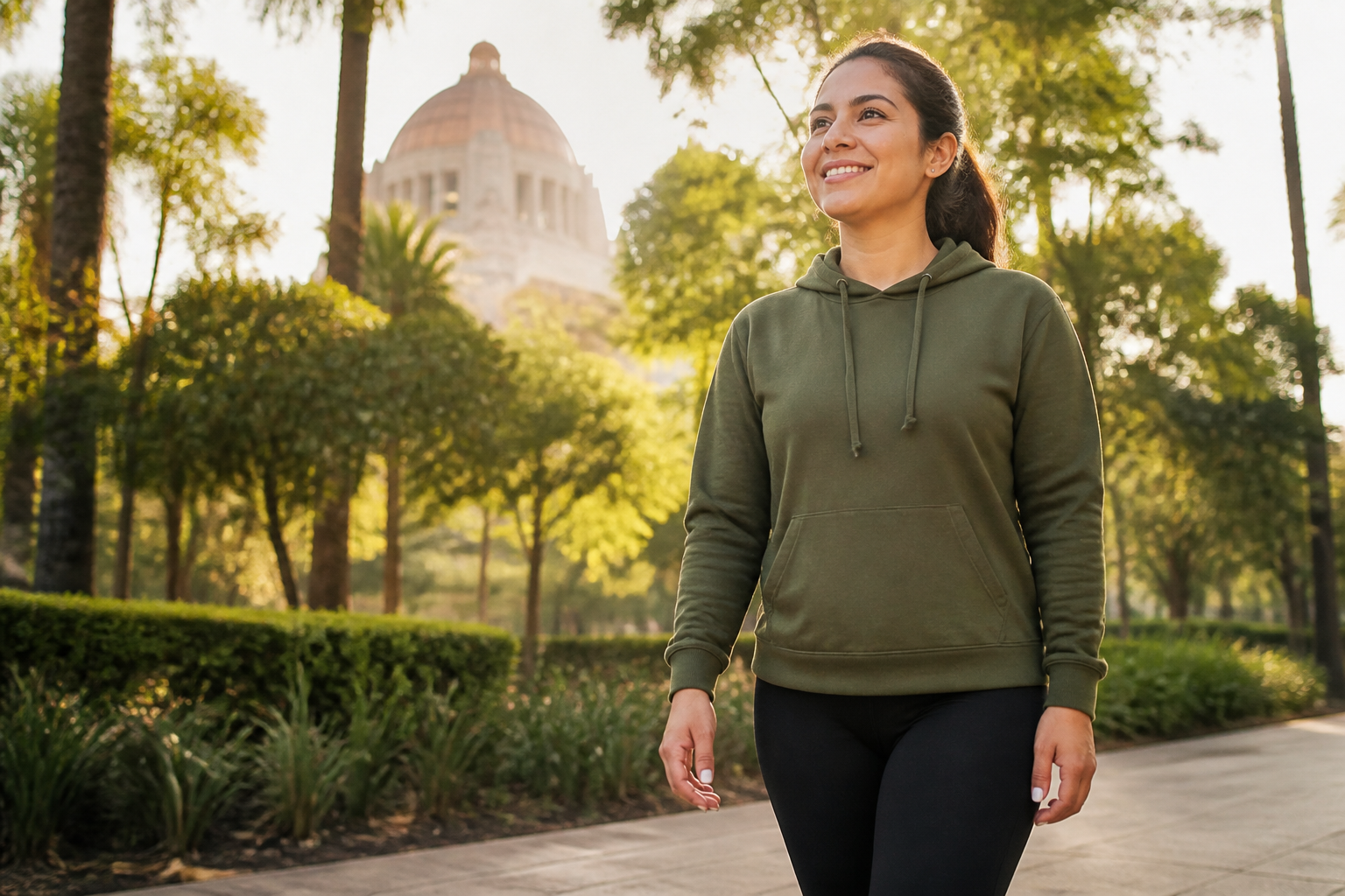 Mujer disfrutando una caminata al aire libre como parte de un estilo de vida activo